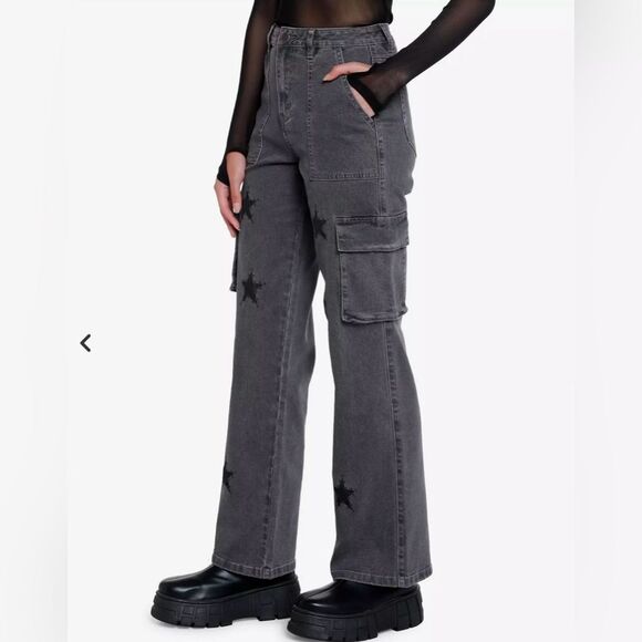 Hottopic Social Collision Grey Star Cargo Utility Pants Size 7 - Picture 1 of 16